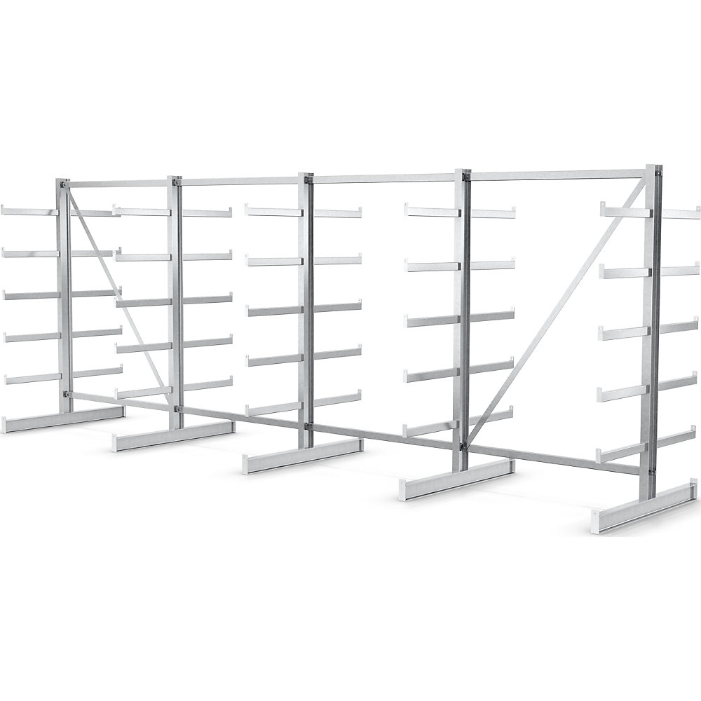 Rayonnage pour charges longues à bras supports de longueur identique