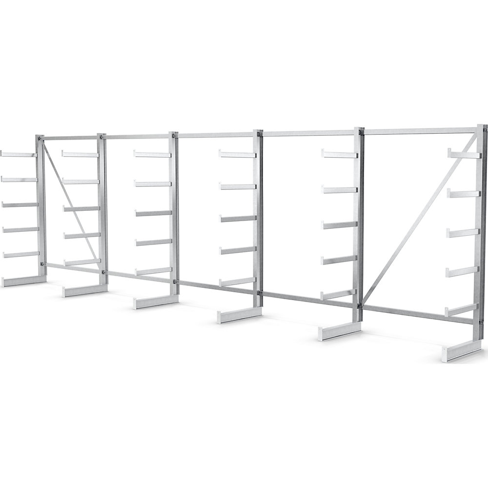 Rayonnage pour charges longues à bras supports de longueur identique