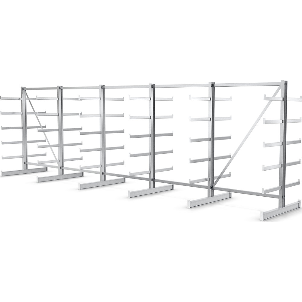 Rayonnage pour charges longues à bras supports de longueur identique