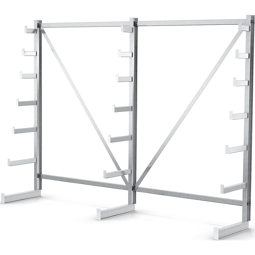 Rayonnage pour charges longues à bras supports de longueur dégressive