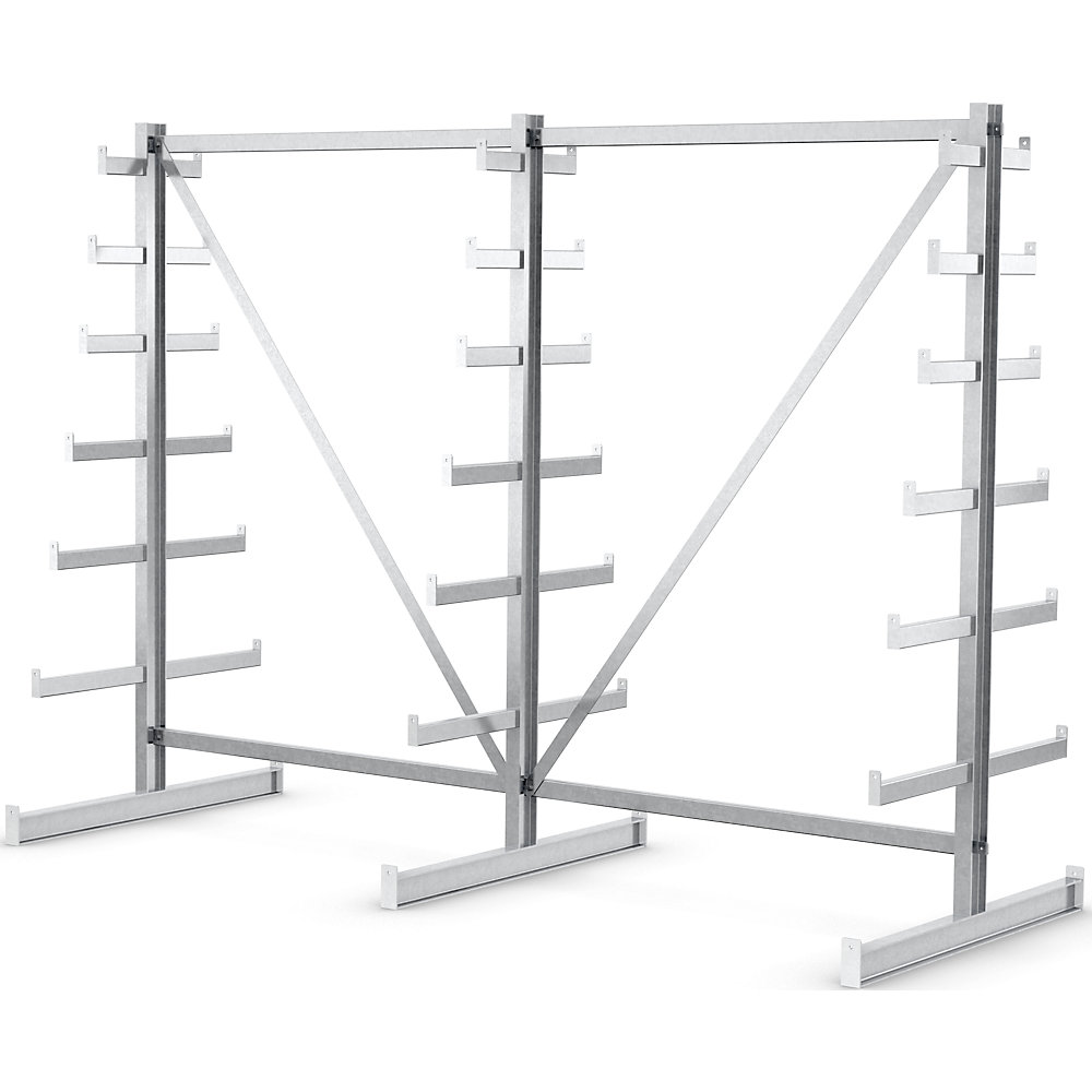 Rayonnage pour charges longues à bras supports de longueur dégressive