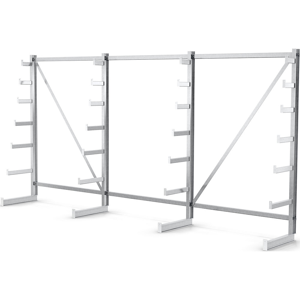 Rayonnage pour charges longues à bras supports de longueur dégressive