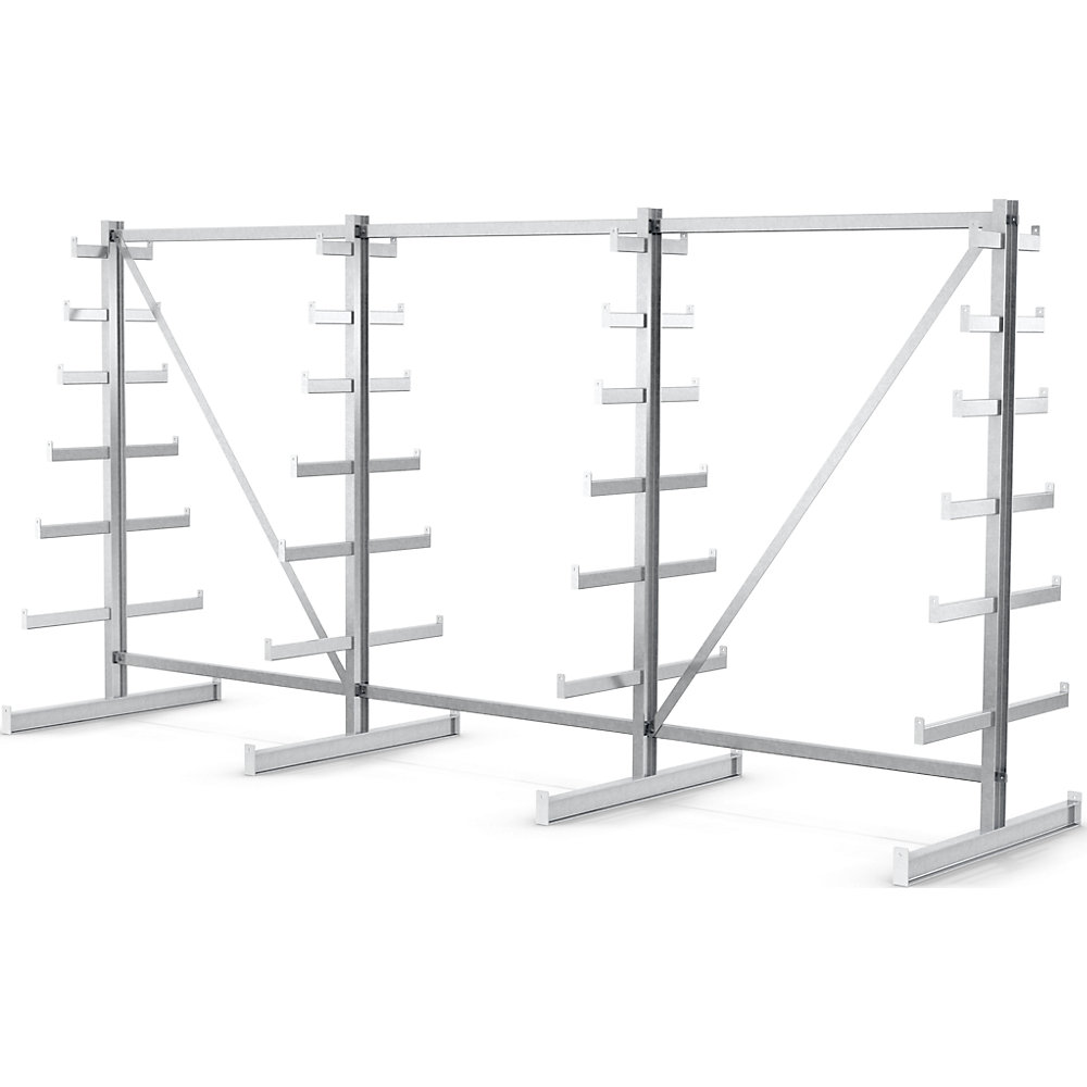 Rayonnage pour charges longues à bras supports de longueur dégressive