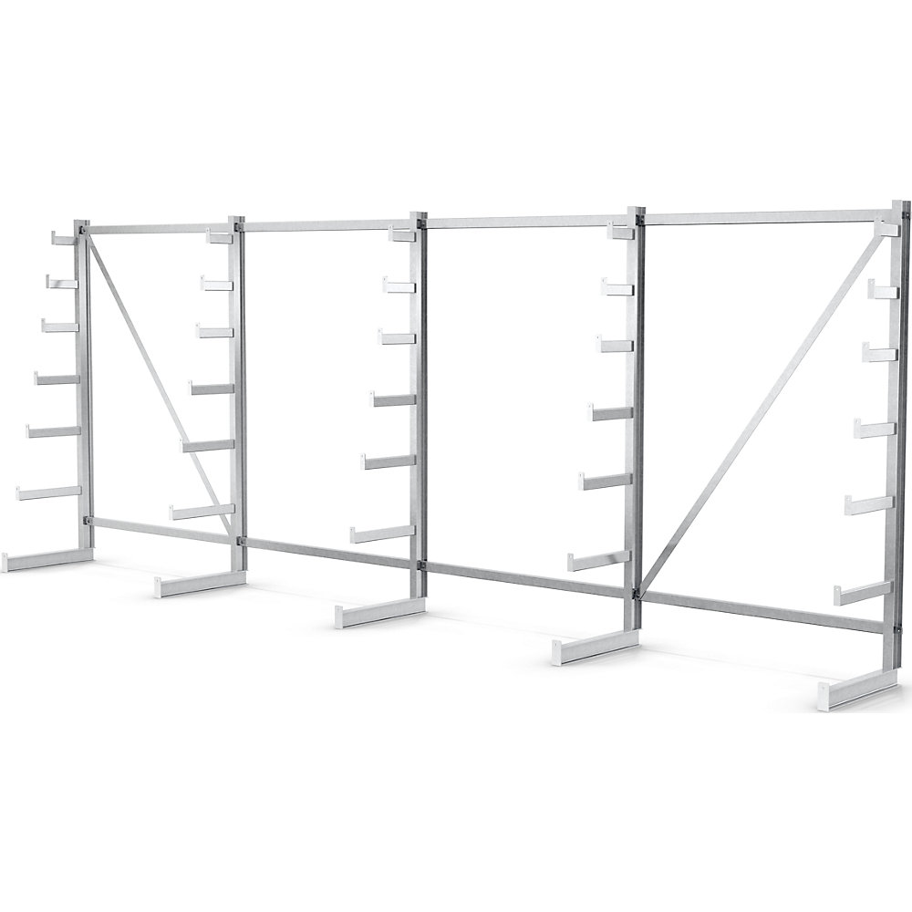 Rayonnage pour charges longues à bras supports de longueur dégressive