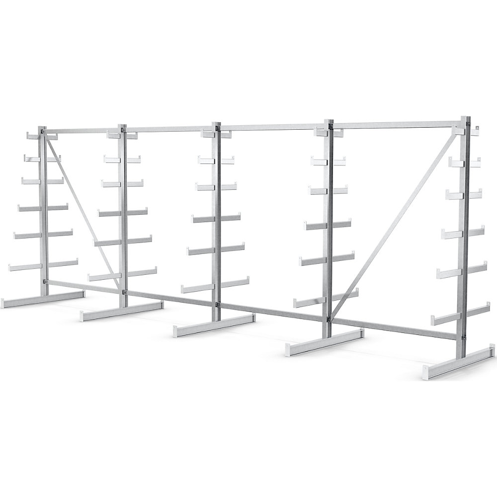 Rayonnage pour charges longues à bras supports de longueur dégressive