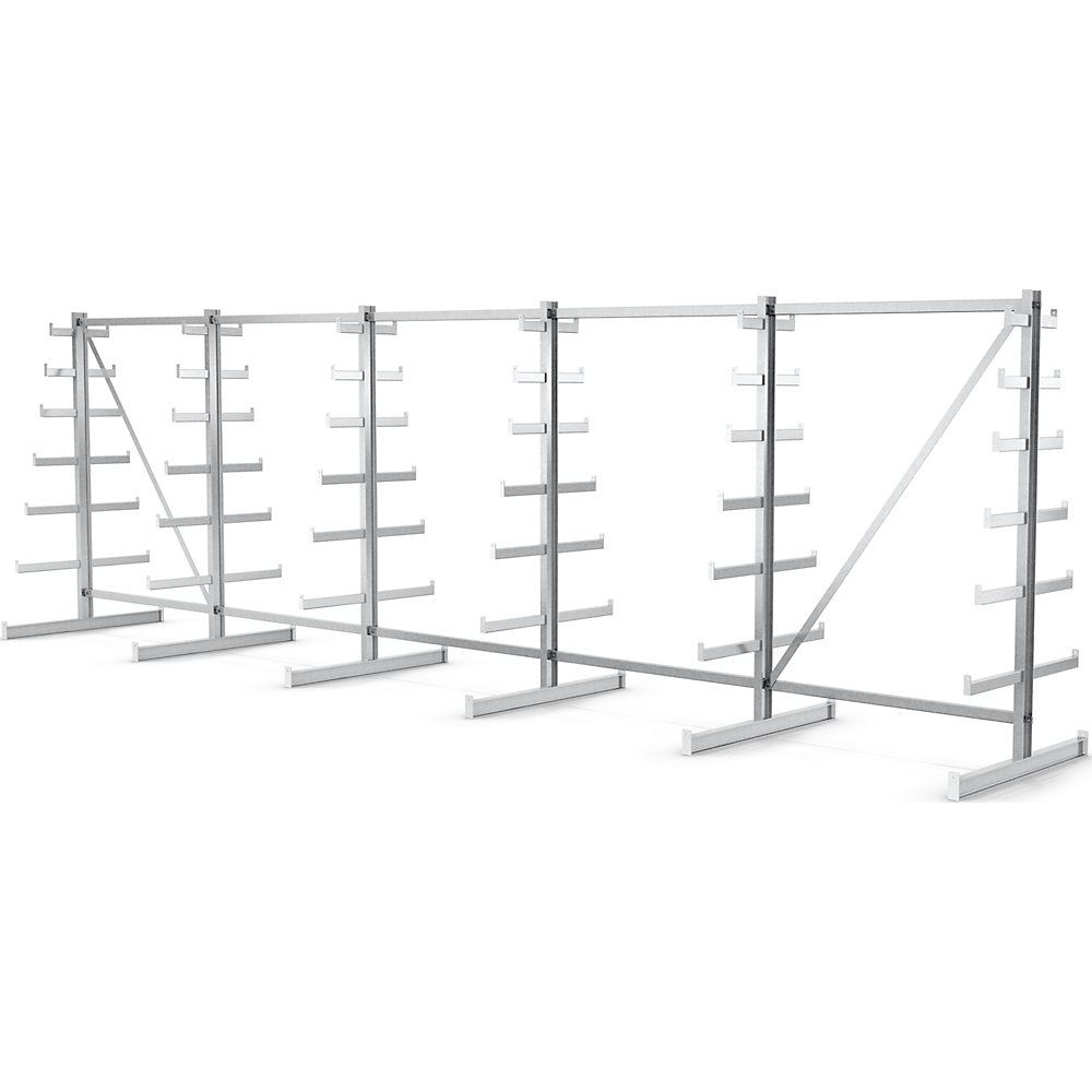 Rayonnage pour charges longues à bras supports de longueur dégressive