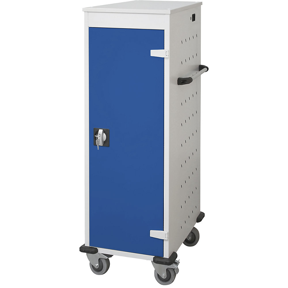Chariot de chargement pour ordinateurs portables, avec 10 casiers, gris clair / bleu gentiane