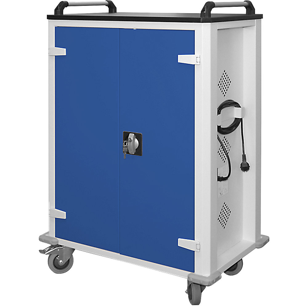 Chariot de chargement pour tablettes tactiles, pour max. 32 tablettes tactiles, gris clair / bleu gentiane