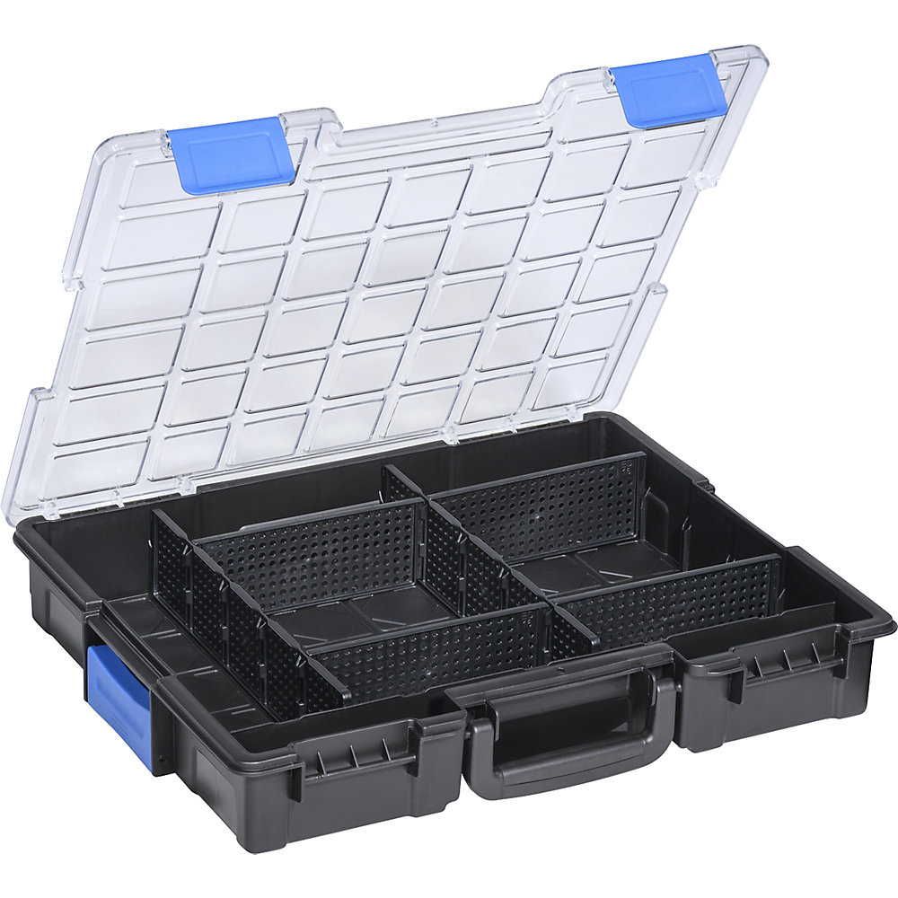 Professional small parts case, external WxH 355 x 76 mm, pack of 2, with 6 - 8 insert boxes