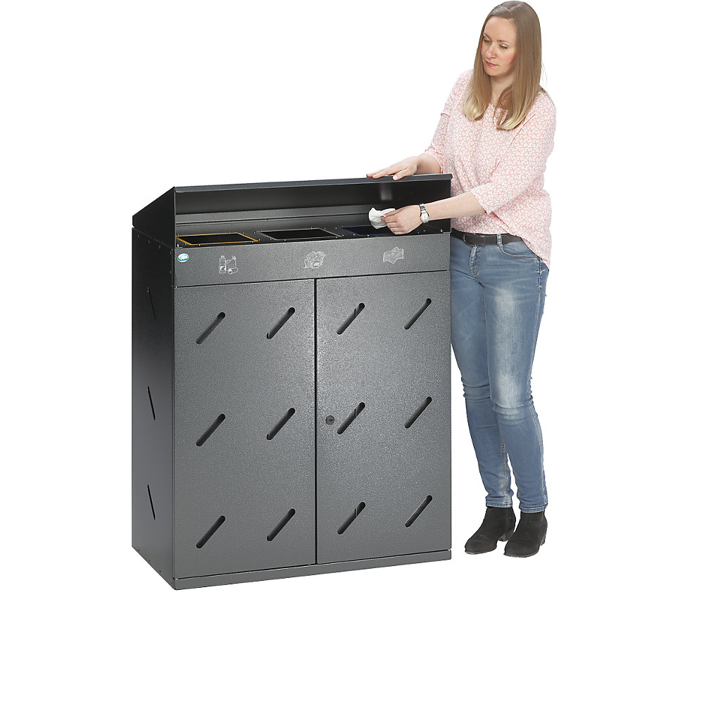 Abfallsammelstation, 3fach-Einwurf, Volumen 300 l, antiksilber VAR 2