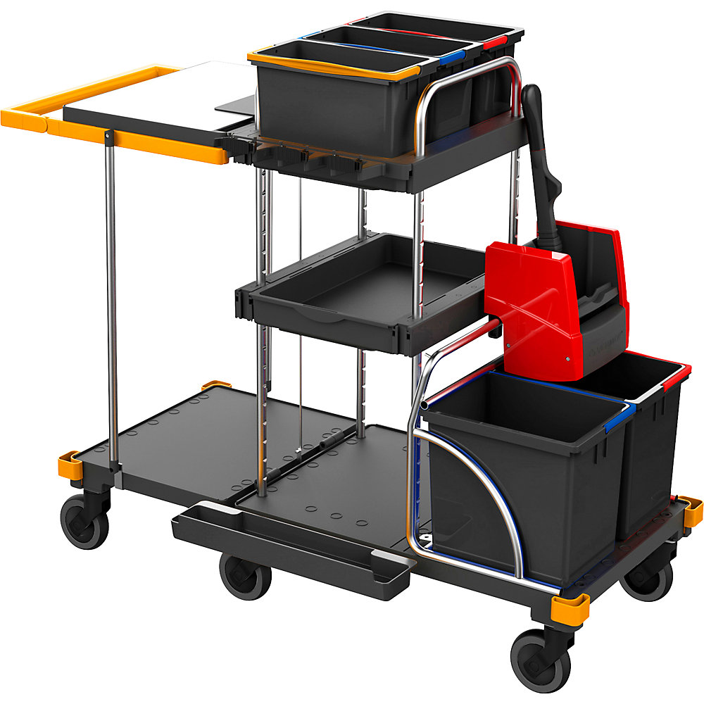 Vermop EQUIPE cleaning trolley, LxWxH 1410 x 620 x 1140 mm, with folding disposal unit