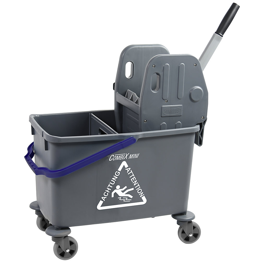 Wet mop trolley, 1 x 35 l mobile bucket with modular partition, rubber lined swivel castors