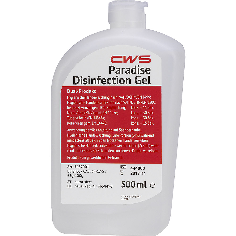 CWS Hand disinfection gel, pack of 12 bottles, 0.5 l each, EN 1499 / EN 1500