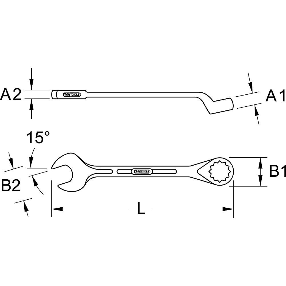 KS Tools Chiave inglese combinata, piegata, anello piegato a 70°, con angolo di 10°, 3/8''