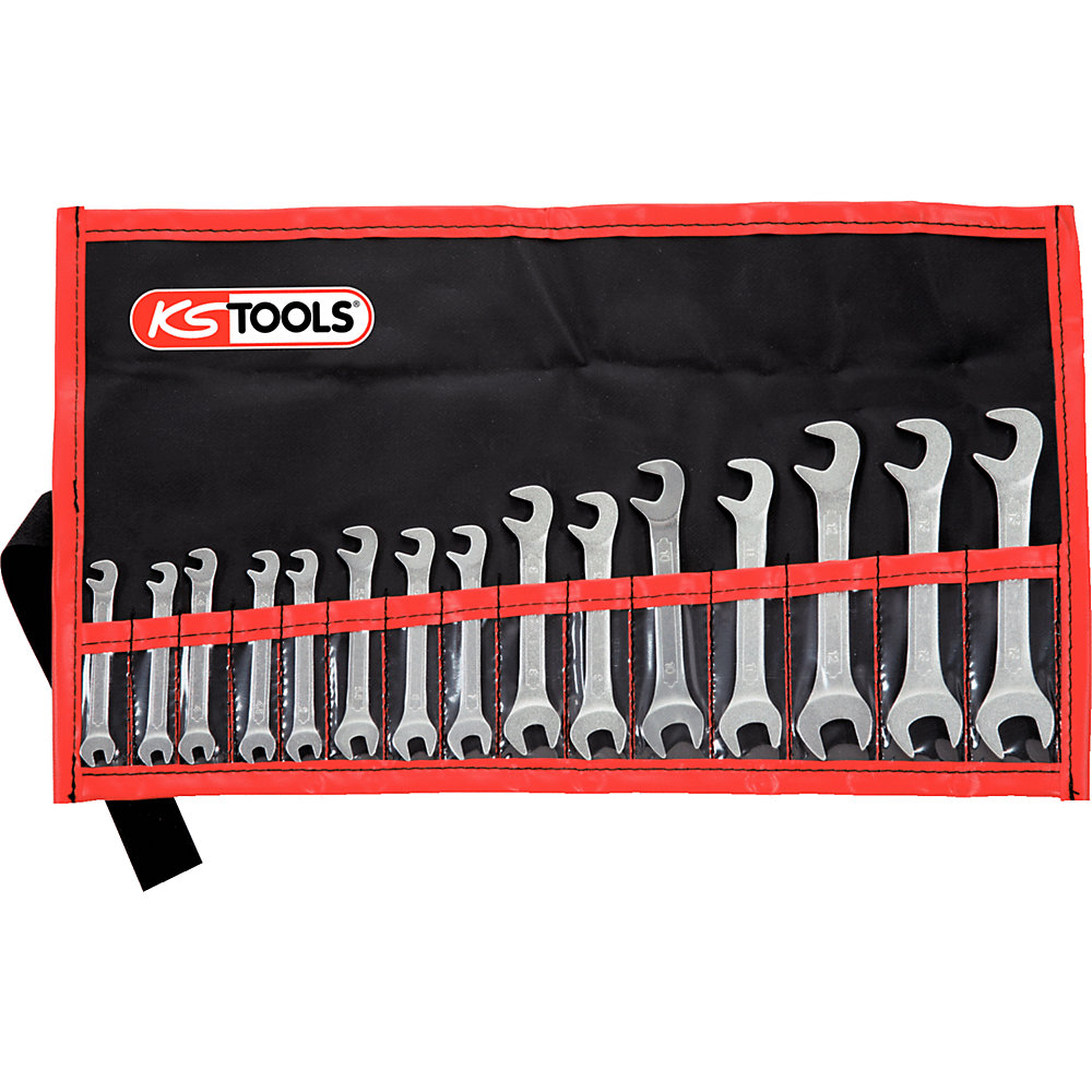 KS Tools Set di chiavi a forchetta doppie 15° + 75°, 15 pezzi, 32 - 14 mm
