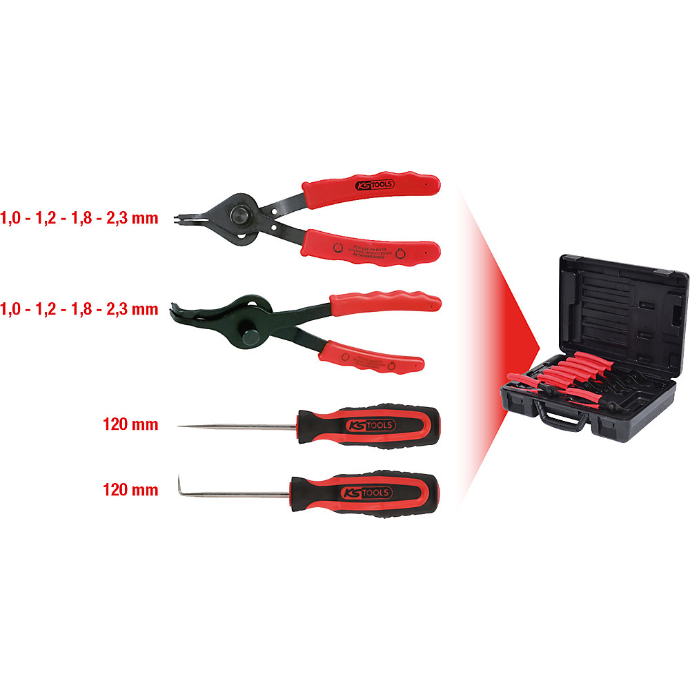 KS Tools Set di pinze per anelli Seeger, apertura automatica, 10 pezzi