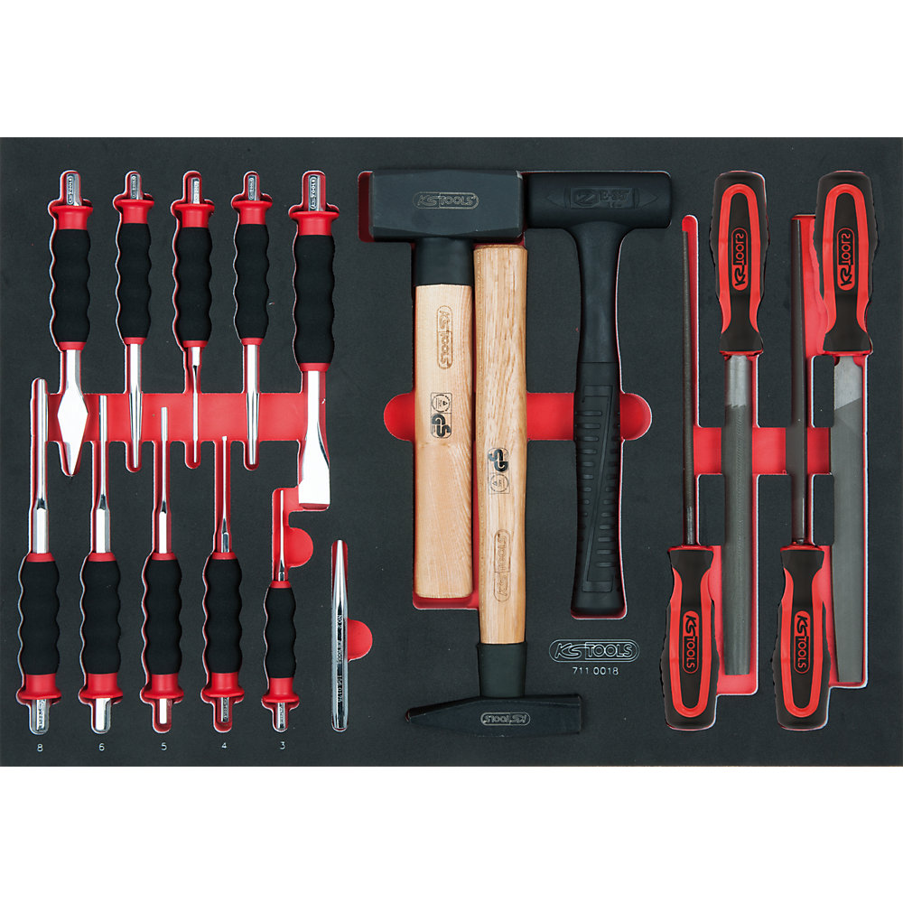 KS Tools Jeu de limes, marteaux et burins SCS, 18 éléments, poignée pour toute la surface de poussée