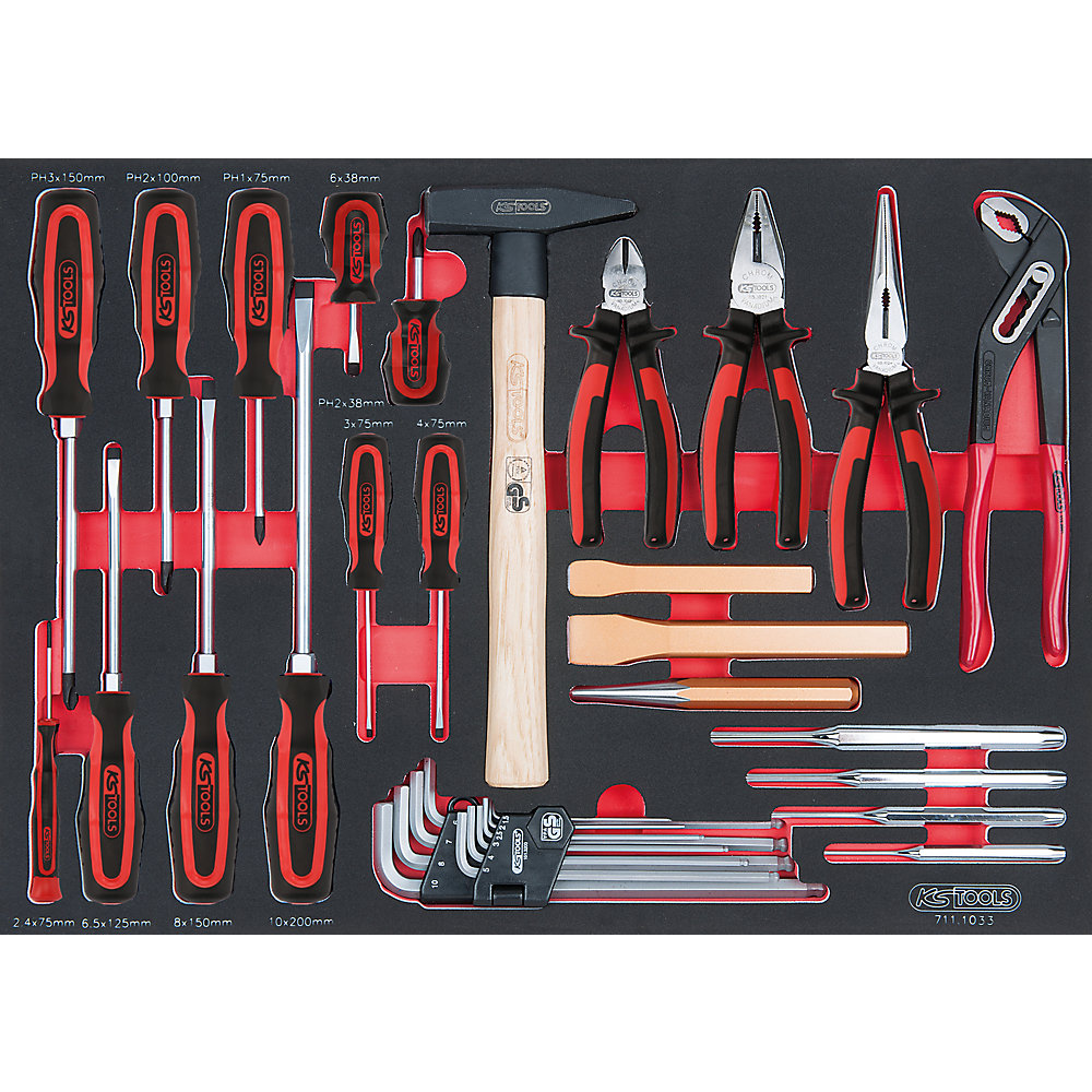 KS Tools Set di pinze e cacciaviti SCS, 33 pezzi, inserto grande come il cassetto
