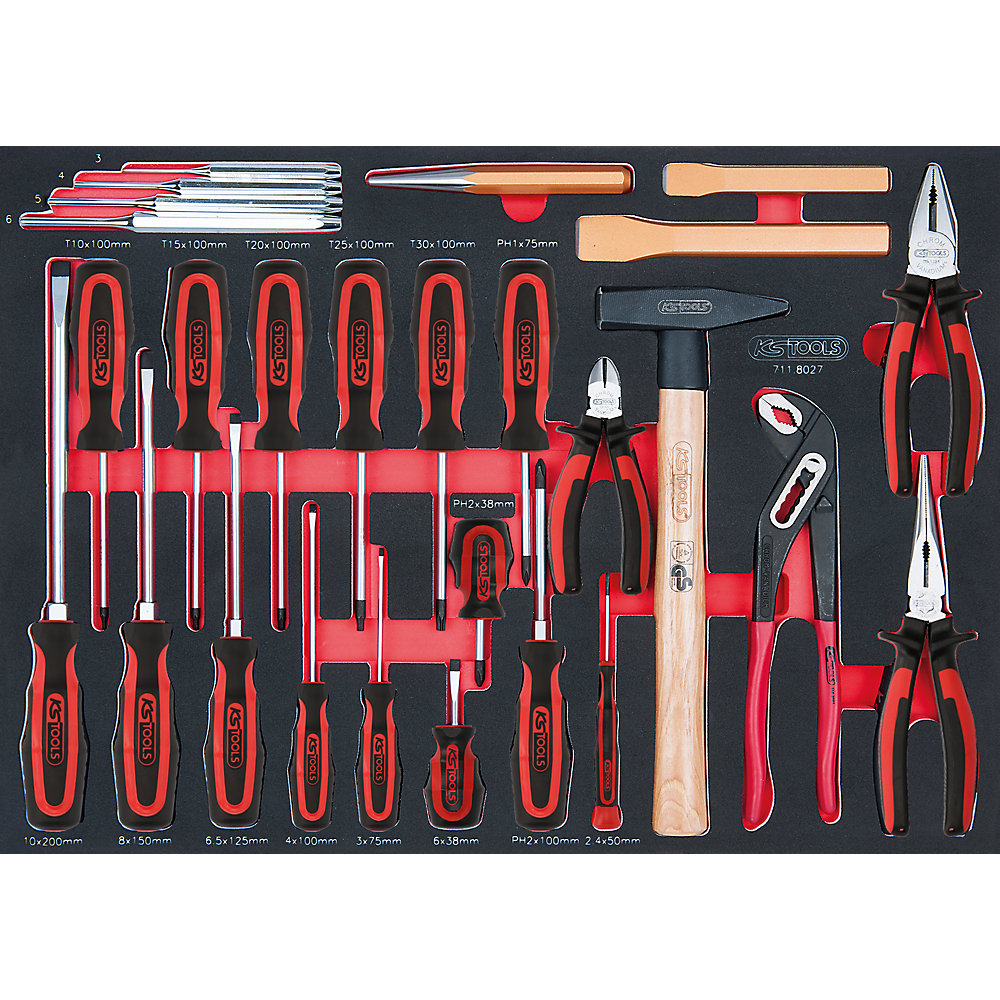 KS Tools Jeu de tournevis et de pinces SCS, 27 éléments, poignée pour toute la surface de poussée