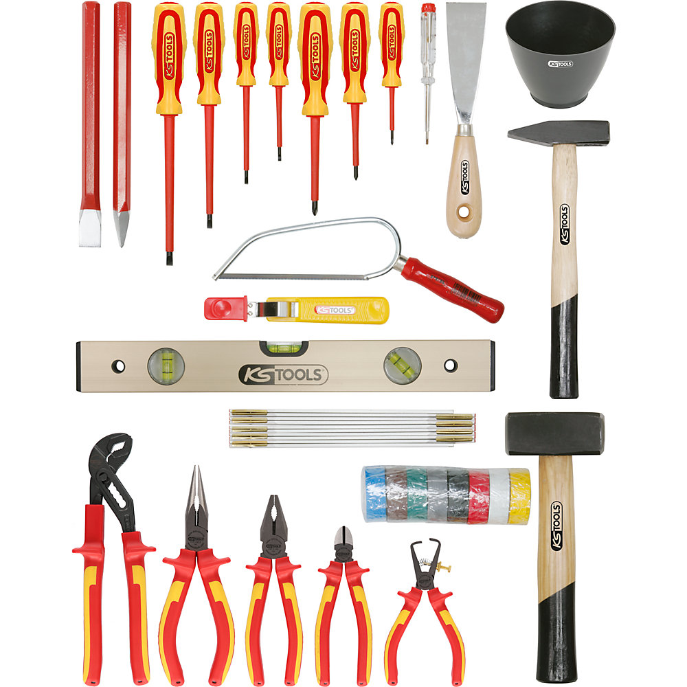 KS Tools Valise d'électricien Basic, valise en cuir vachette, 30 éléments