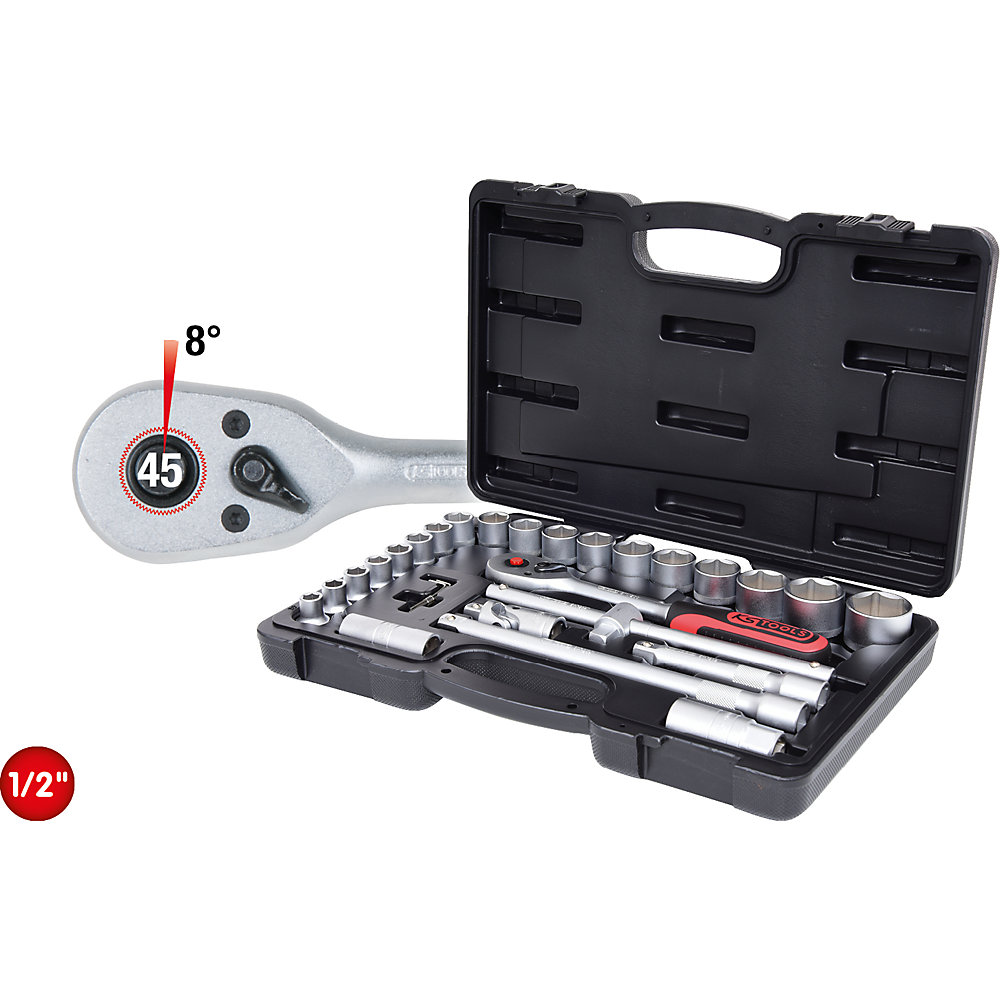 KS Tools Set di chiavi a bussola da 1/2'', 28 pezzi, FlankTraction
