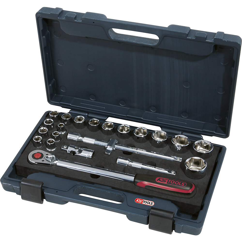 KS Tools Jeu de clés à douilles 1/2'' CHROMEplus, 22 éléments, FlankTraction