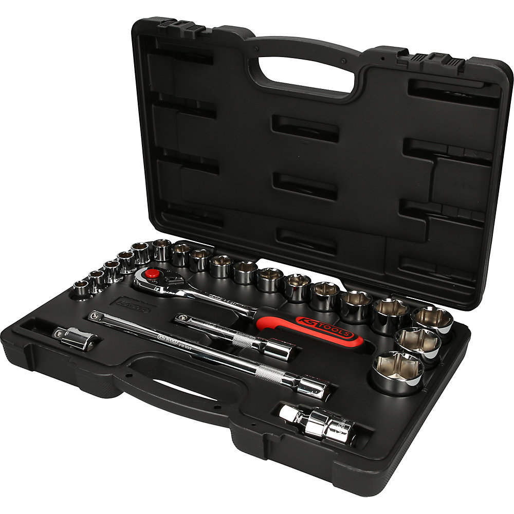 KS Tools Set di chiavi a bussola da 1/2'' CHROMEplus, 23 pezzi, FlankTraction