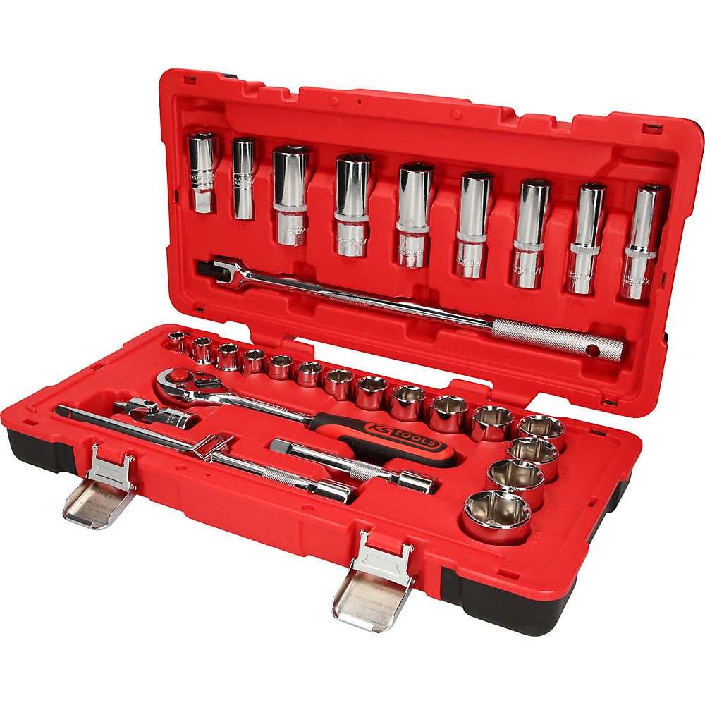 KS Tools Set di chiavi a bussola da 1/2'' CHROMEplus, 30 pezzi, FlankTraction