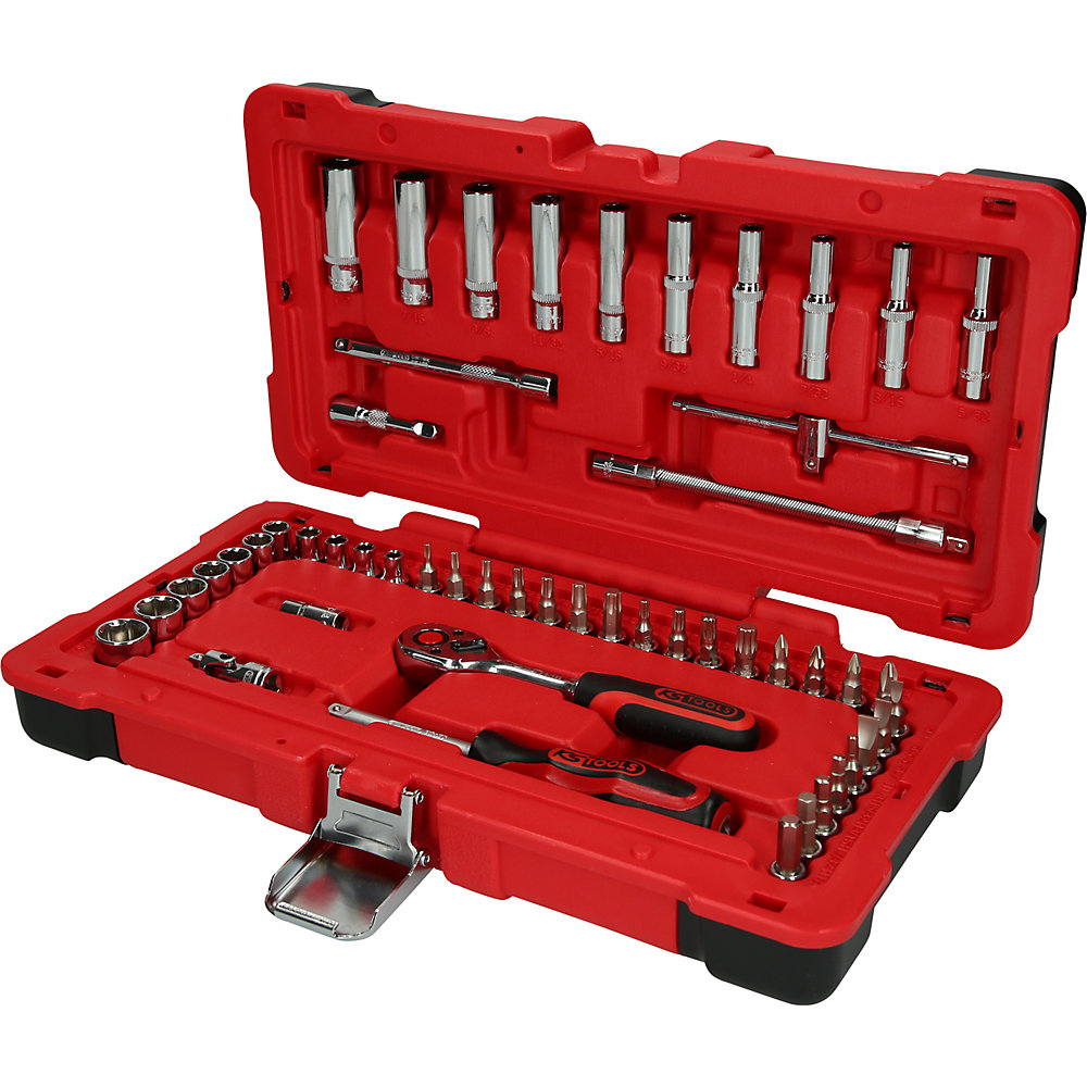 KS Tools Set di chiavi a bussola da 1/4'' CHROMEplus, 52 pezzi, FlankTraction