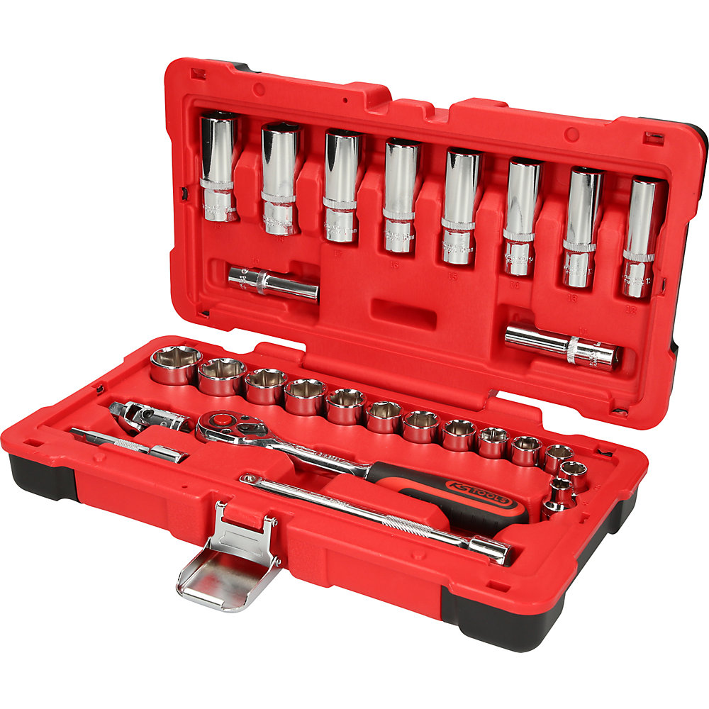 KS Tools Jeu de clés à douilles 3/8'' CHROMEplus, 27 éléments, FlankTraction
