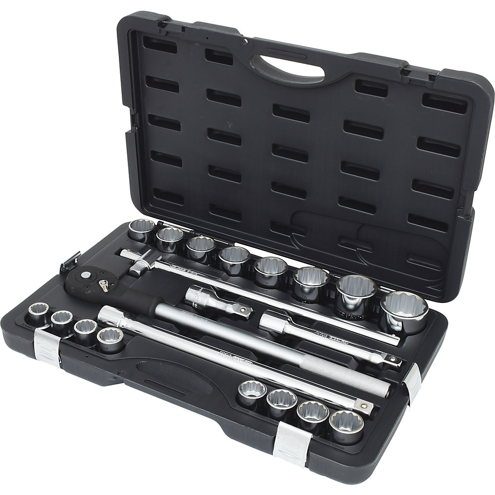 KS Tools Jeu de clés à douille 1/4'', 21 pièces, 12 pans externes, tailles en pouces, chromé mat satiné