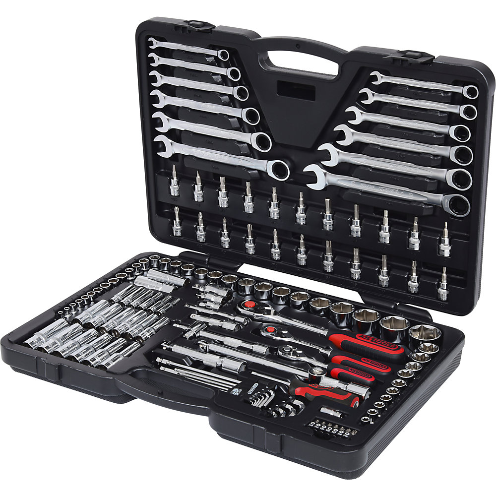 KS Tools Jeu de clés à douilles CHROMEplus 1/4'' + 3/8'' + 1/2'', 124 éléments, chromé brillant