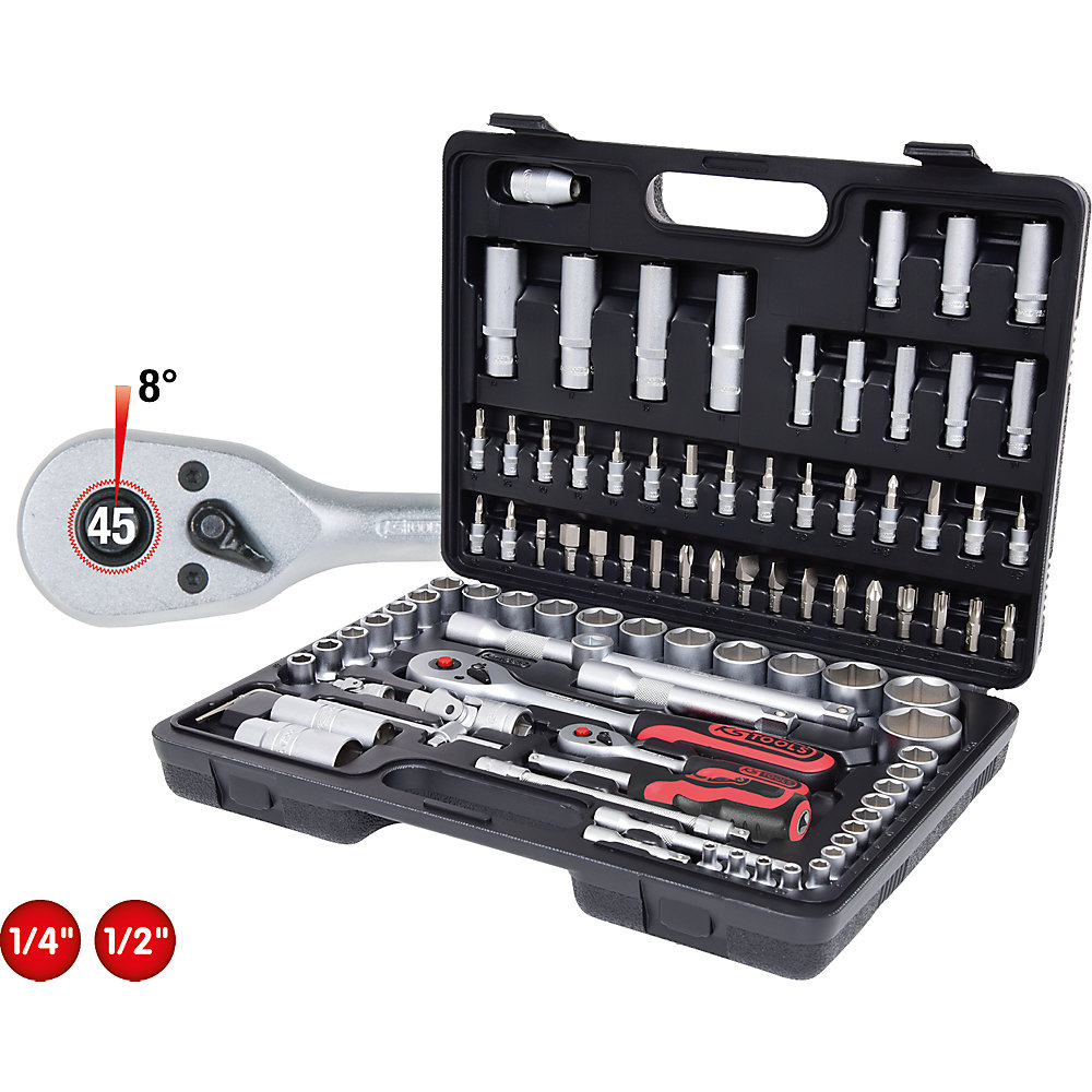 KS Tools Jeu de clés à douilles 1/4'' + 1/2'', 96 éléments, commutable