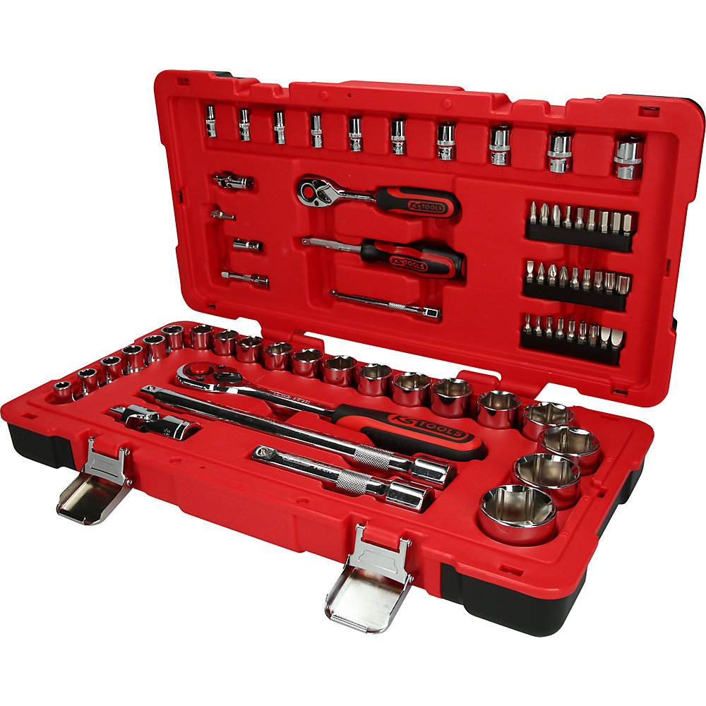 KS Tools Jeu de clés à douilles 1/4'' + 1/2'' CHROMEplus, 68 éléments, FlankTraction