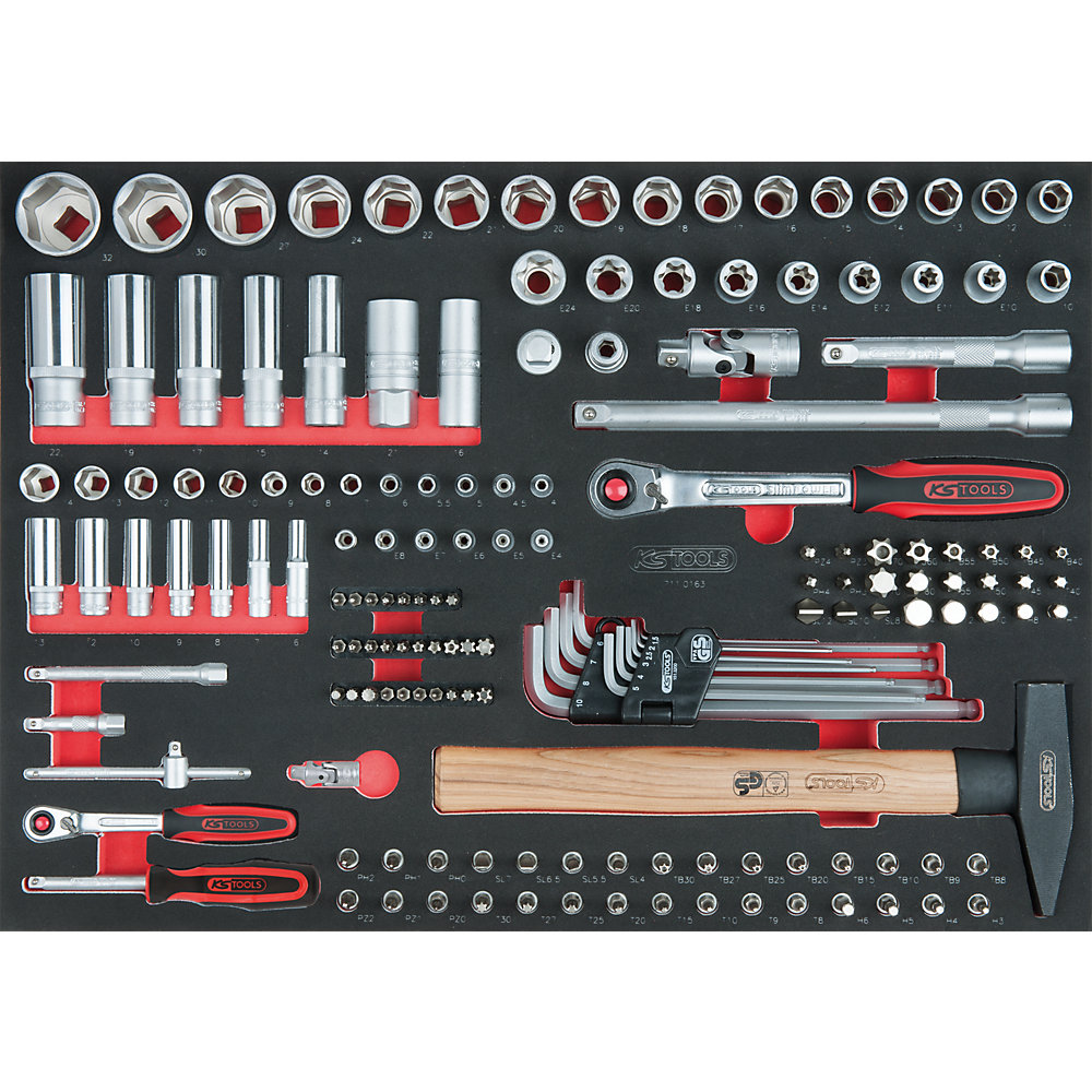 KS Tools Set di chiavi a bussola SCS da 1/4'' + 1/2'', 163 pezzi, modulo per tutto un cassetto