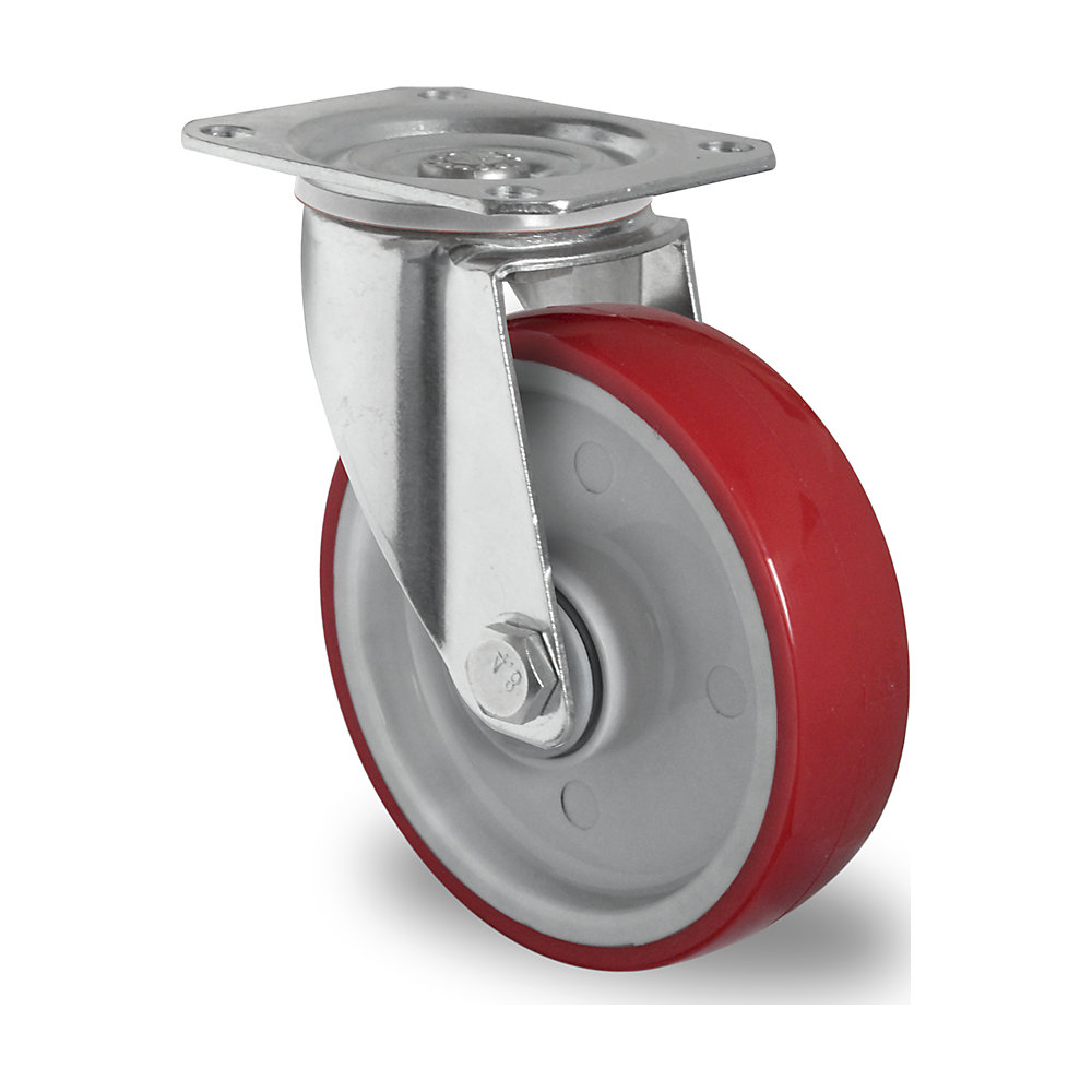 Roulette en PU rouge sur jante en polyamide