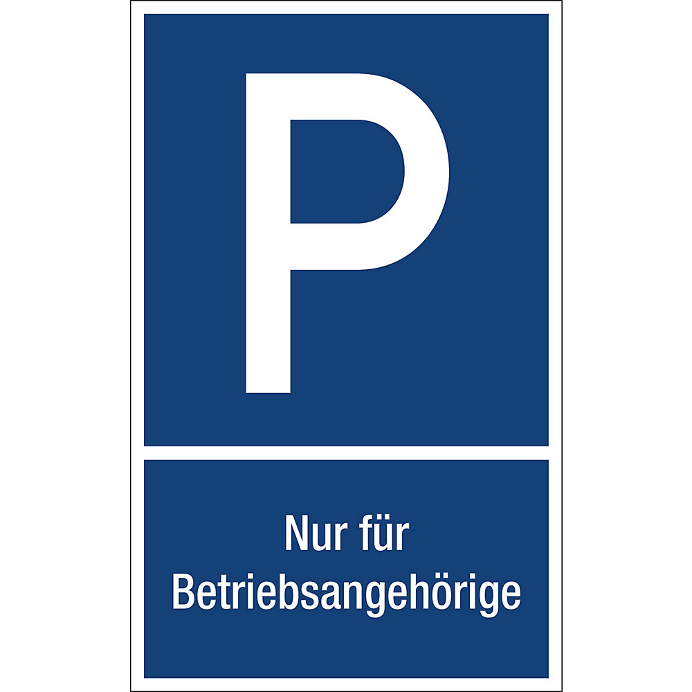 kaiserkraft Parkplatzkennzeichen, Kunststoff, P / Nur für Betriebsangehörige, LxH 250 x 400 mm