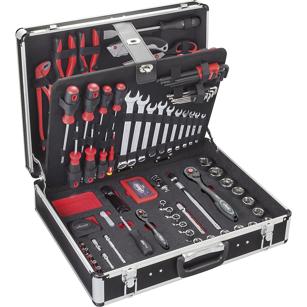 VIGOR Maletín V2 con herramientas incluidas, H x A x P 140 x 510 x 410 mm, 143 piezas