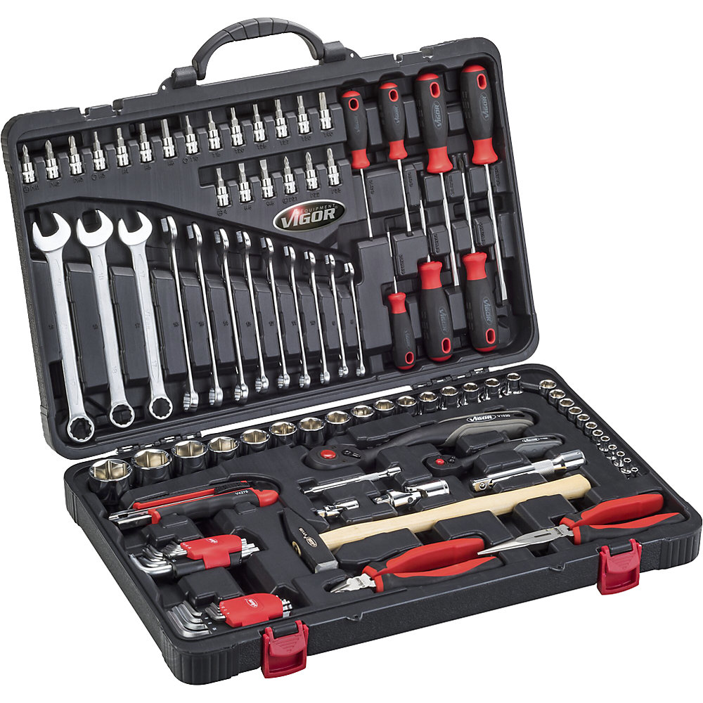 VIGOR Maletín V4 con herramientas incluidas, ancho de llave 3 - 32 mm, 95 piezas