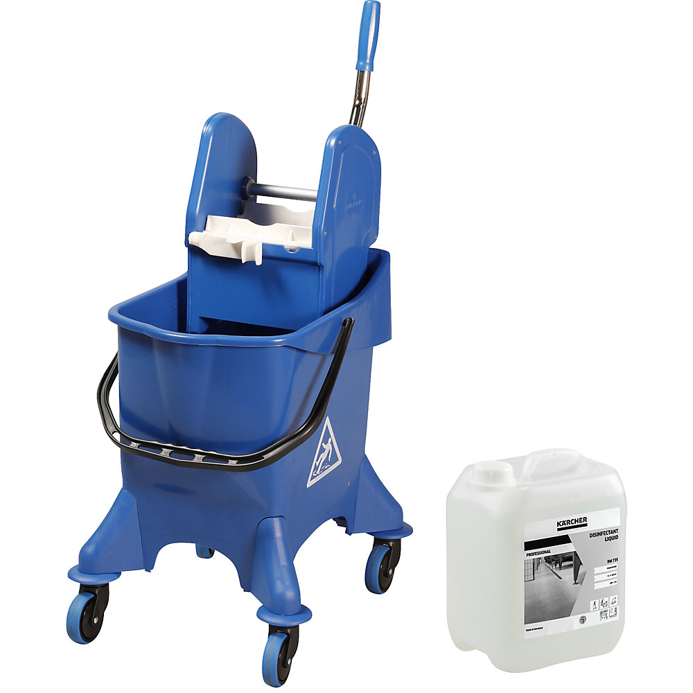 Kit économique de nettoyage et désinfection, 5 l de produit désinfectant, chariot d'entretien