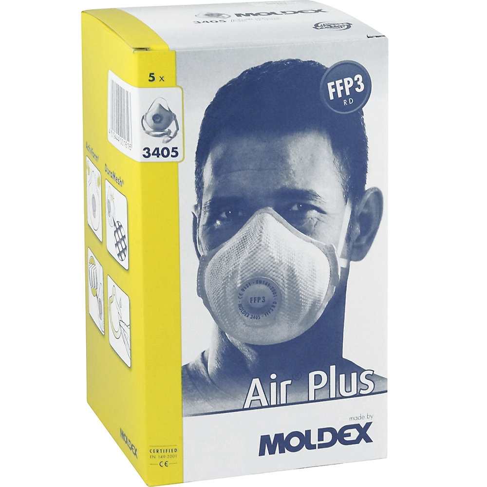 Atemschutzmaske FFP3 R D mit Ausatemventil AIR PLUS, wiederverwendbar, VE 5 Stk, weiß MOLDEX 2