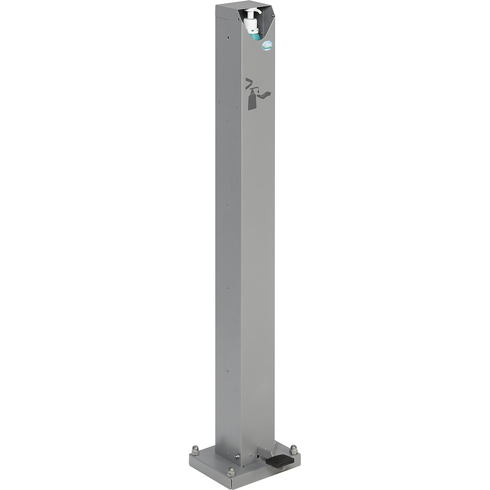 VAR Colonne distributrice à pédale pour produit désinfectant et savon, h x l x p 1194 x 256 x 230 mm, argent