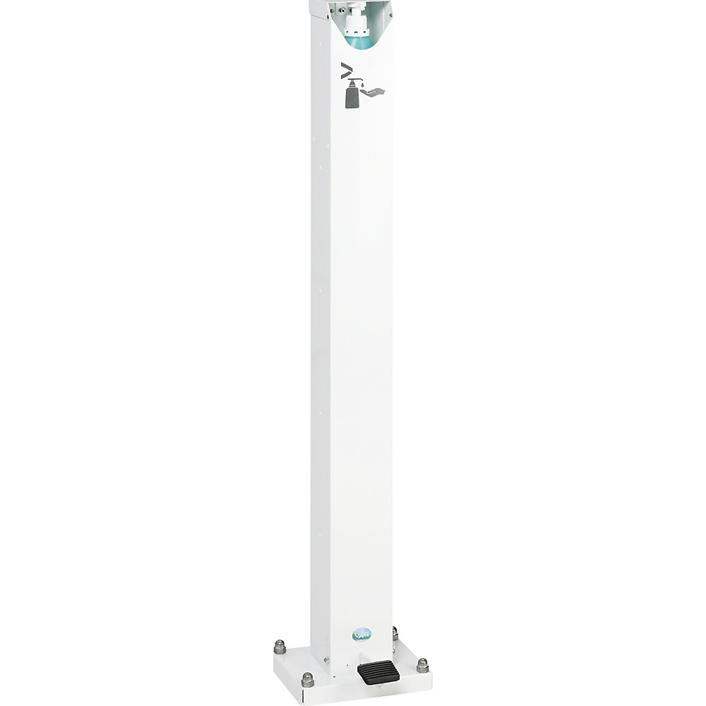 VAR Colonne distributrice à pédale pour produit désinfectant et savon, h x l x p 1194 x 256 x 230 mm, blanc