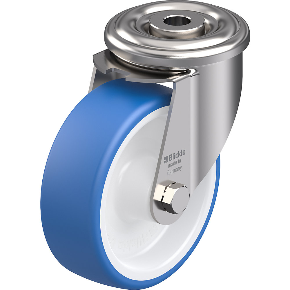 Roue en TPU, chape en inox avec œil central