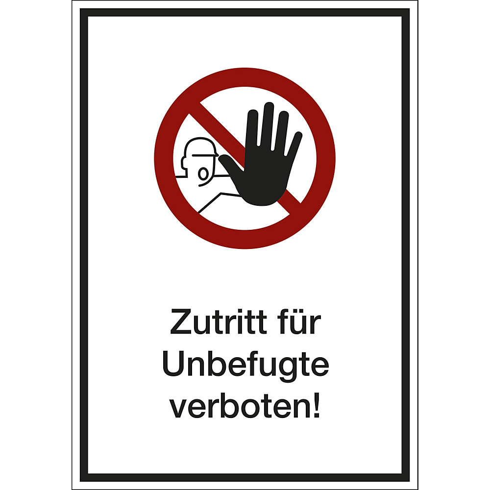 kaiserkraft Kombizusatzschild mit Text für Verbotszeichen, Zutritt für Unbefugte verboten, VE 10 Stk, Folie, LxHxT 210 x 297 x 0,1 mm