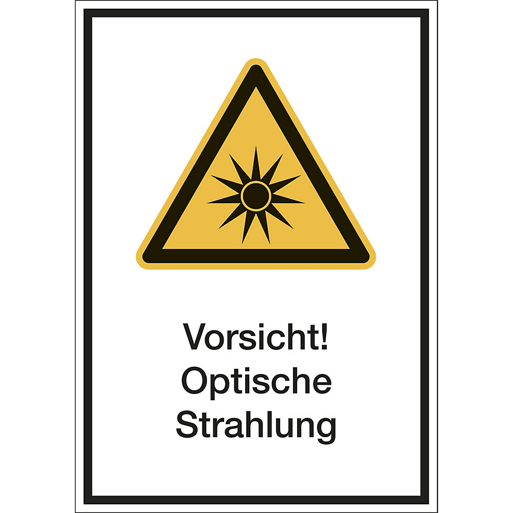 kaiserkraft Kombischilder mit Text für Warnkennzeichen, Vorsicht! Optische Strahlung, VE 10 Stk, Folie, LxH 210 x 297 mm