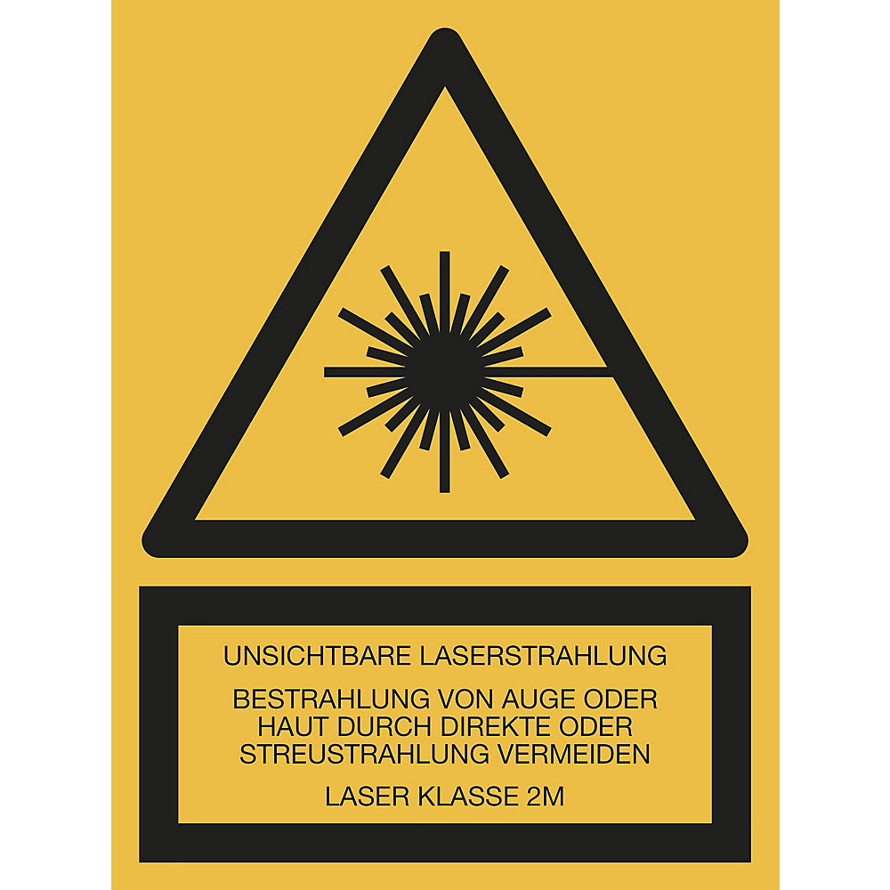 kaiserkraft Kombischilder mit Text für Warnkennzeichen, Unsichtbare Laserstrahlung - LASER KLASSE 2M, VE 10 Stk, Folie, LxH 150 x 200 mm
