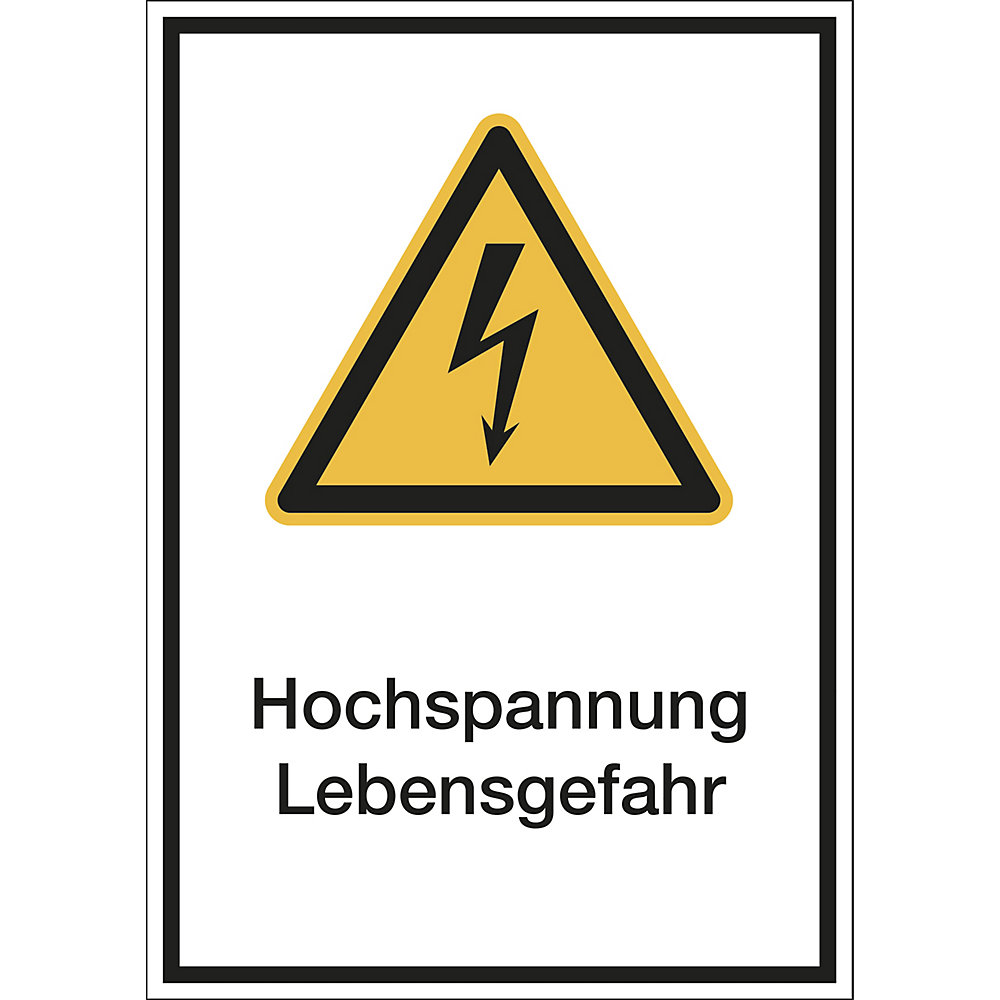 kaiserkraft Kombischilder mit Text für Warnkennzeichen, Hochspannung Lebensgefahr, VE 10 Stk, Kunststoff, LxH 210 x 297 mm