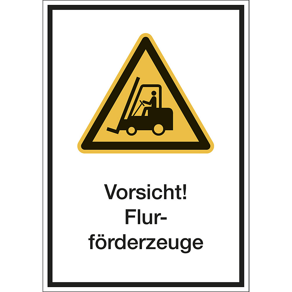 kaiserkraft Kombischilder mit Text für Warnkennzeichen, Vorsicht! Flurförderzeuge, VE 10 Stk, Kunststoff, LxH 210 x 297 mm