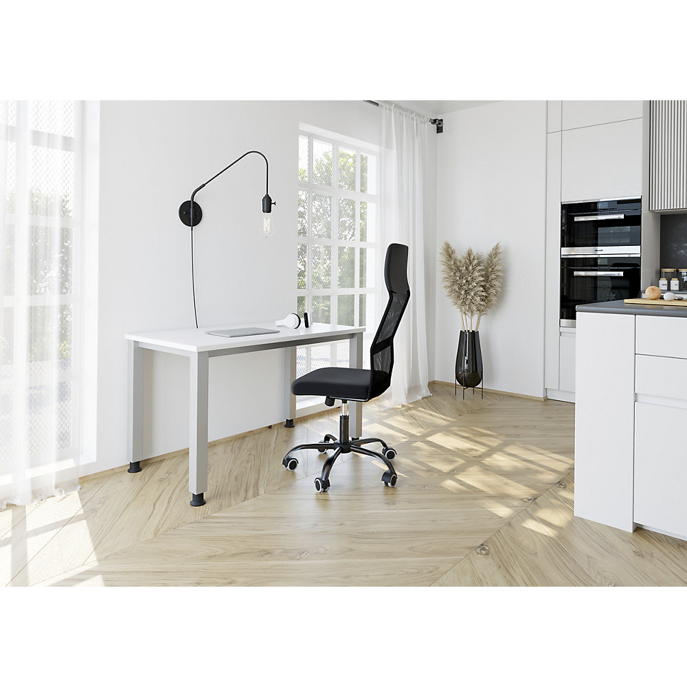 RENATUS - Schreibtisch Mini-Office 4, 4-Fuß-Gestell, Breite 1400 mm, weiß, Vierkantrohr eurokraft pro 2